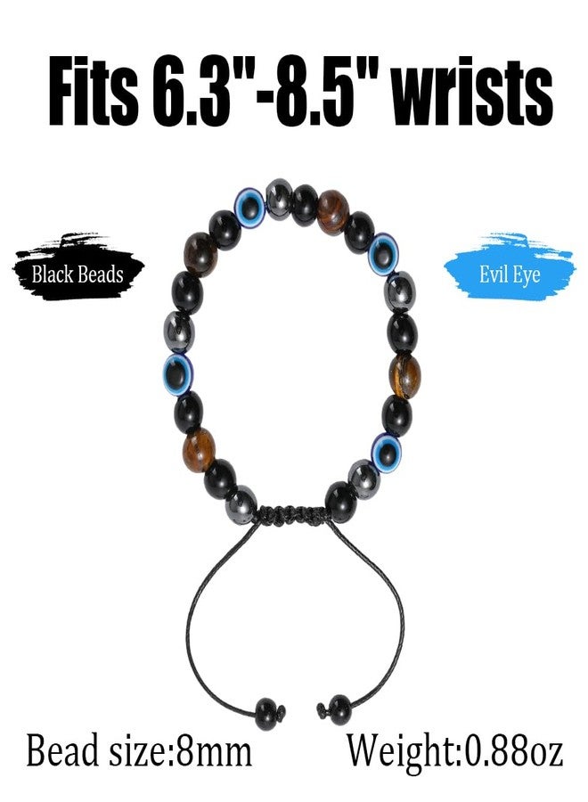 Dhdgzq Blue Evil Eye Bracelets,Evil Eye Lucky Bracelet for Protection Blessing,Black Bead Protection Jewelry Handmade Bracelet for Women Men Gift (8mm Multicolor) - Image 4